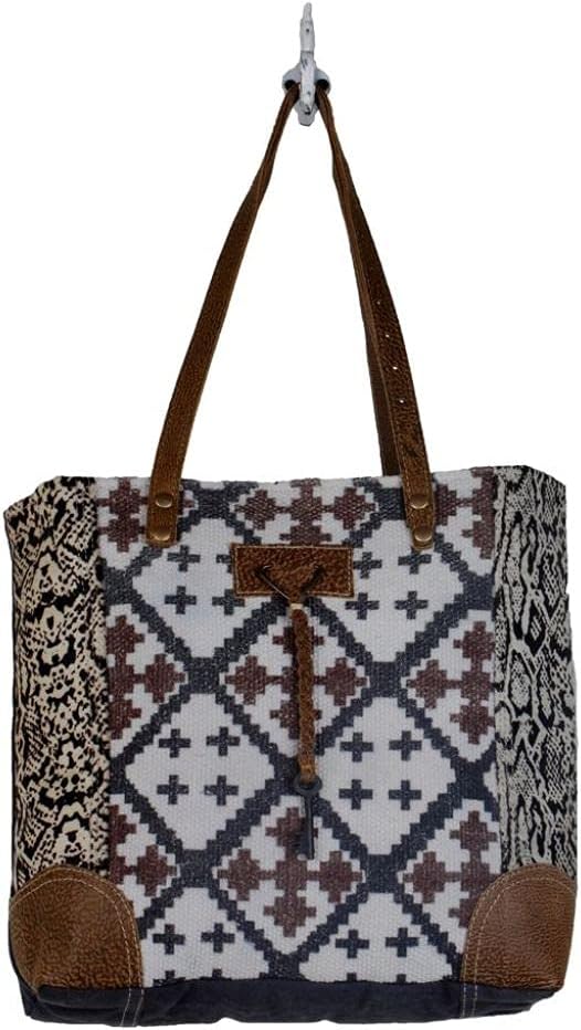Myra Bag Pluralistic Tote Bag Upcycled Cotton & Leather S-2811