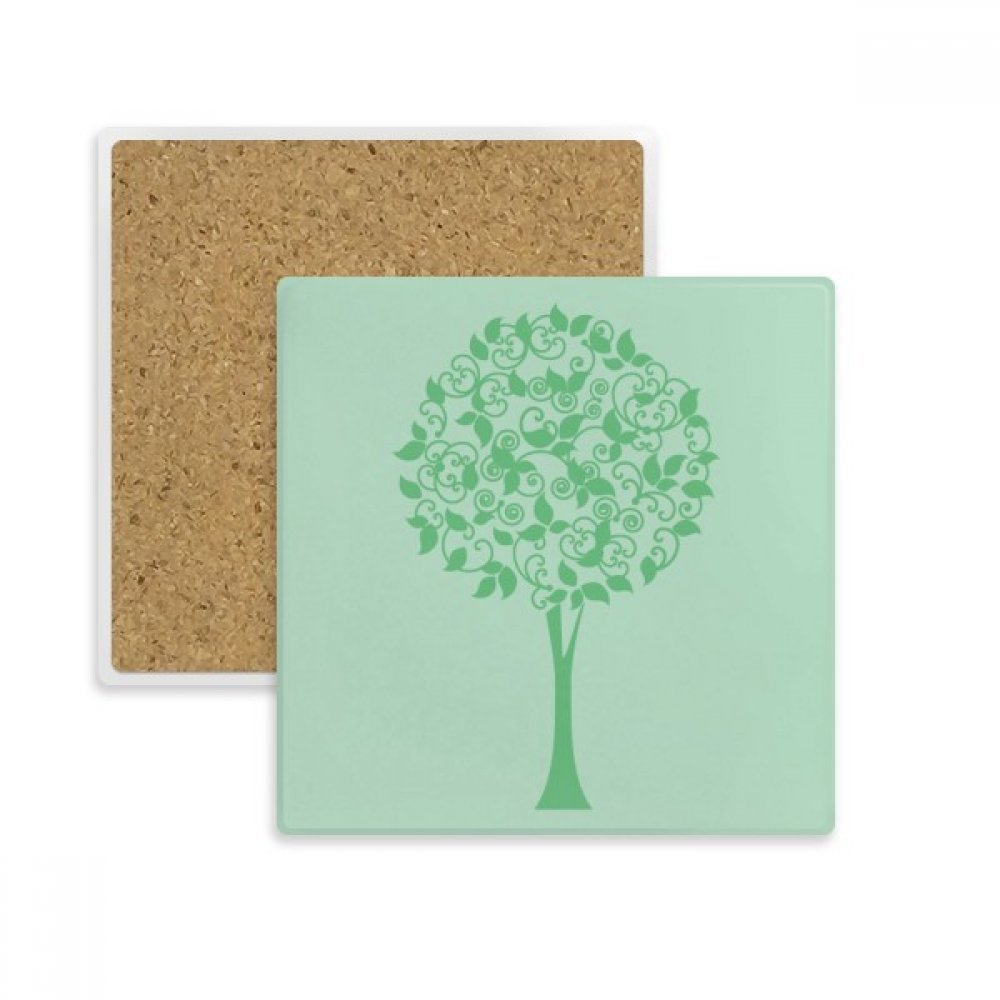 Sous-verre pierre absorbant carré avec motif fleur et feuille verte