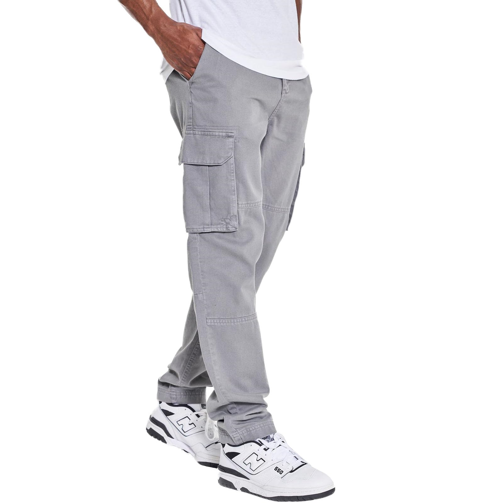 Bench Men's Steel Grey Sergei Multi Pocket Cotton Cargo Pants - 38S
