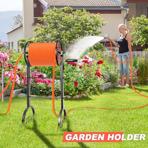 Garden Hose Reel,Upgrade Garden Hose Holder,Outside Heavy Duty Metal Freestanding Water Hose Holder Winder,Holds Up 150FT 1/2" Hose for Garden Lawn Yard — view 4