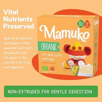 MAMUKO Organic Oat & Corn Grits Porridge - High Fiber Porridge with No Added Sugar, Milk & Preservatives - Vegan Porridge Ideal for Toddlers - (200g - 10 Servings)