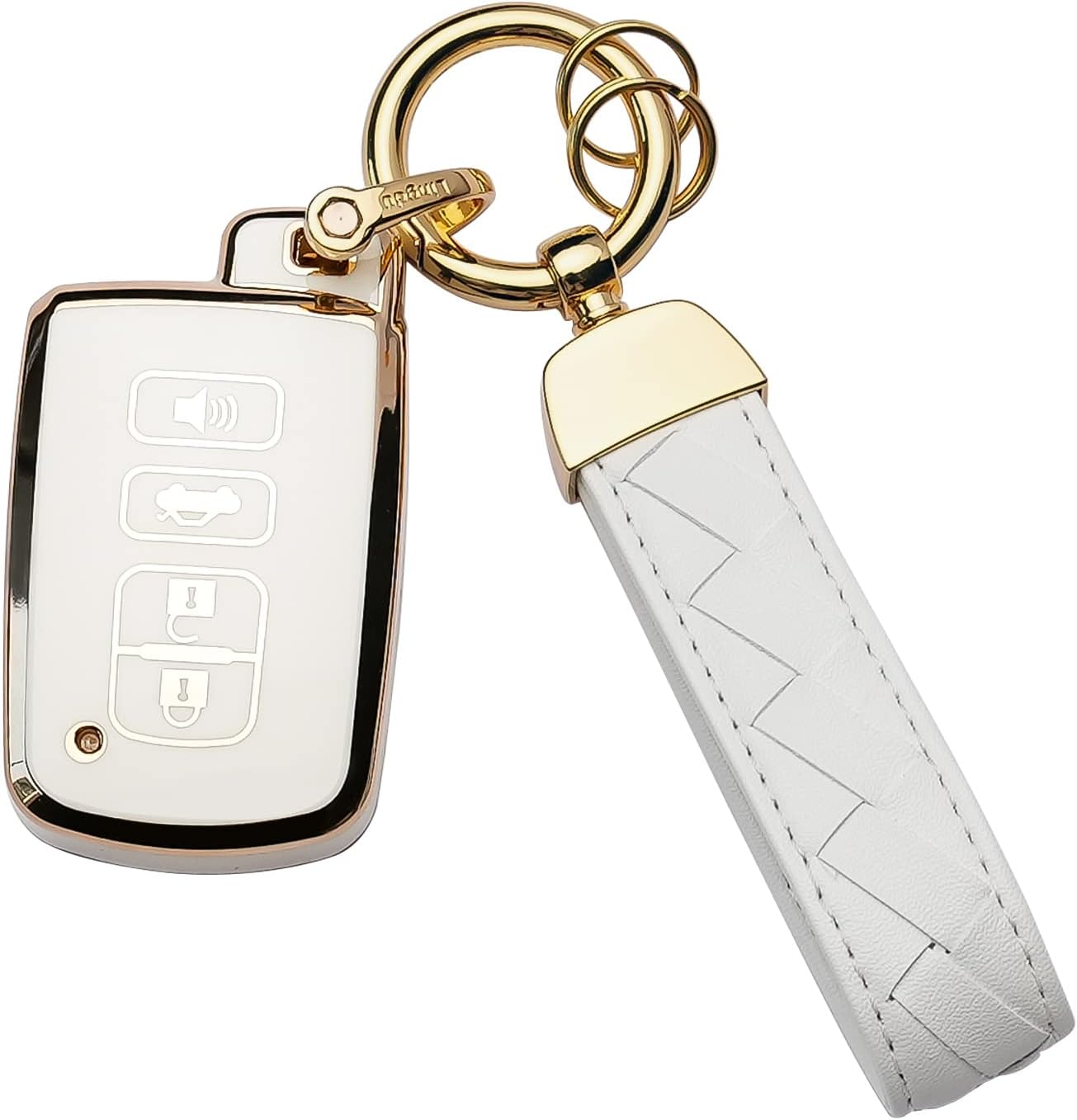 for Toyota Key Fob Cover Keychain Fit for Tundra Tacoma Sequoia 4Runner Highlander RAV4 Camry Corolla Avalon Smart Key Shell Case (Lvory White)