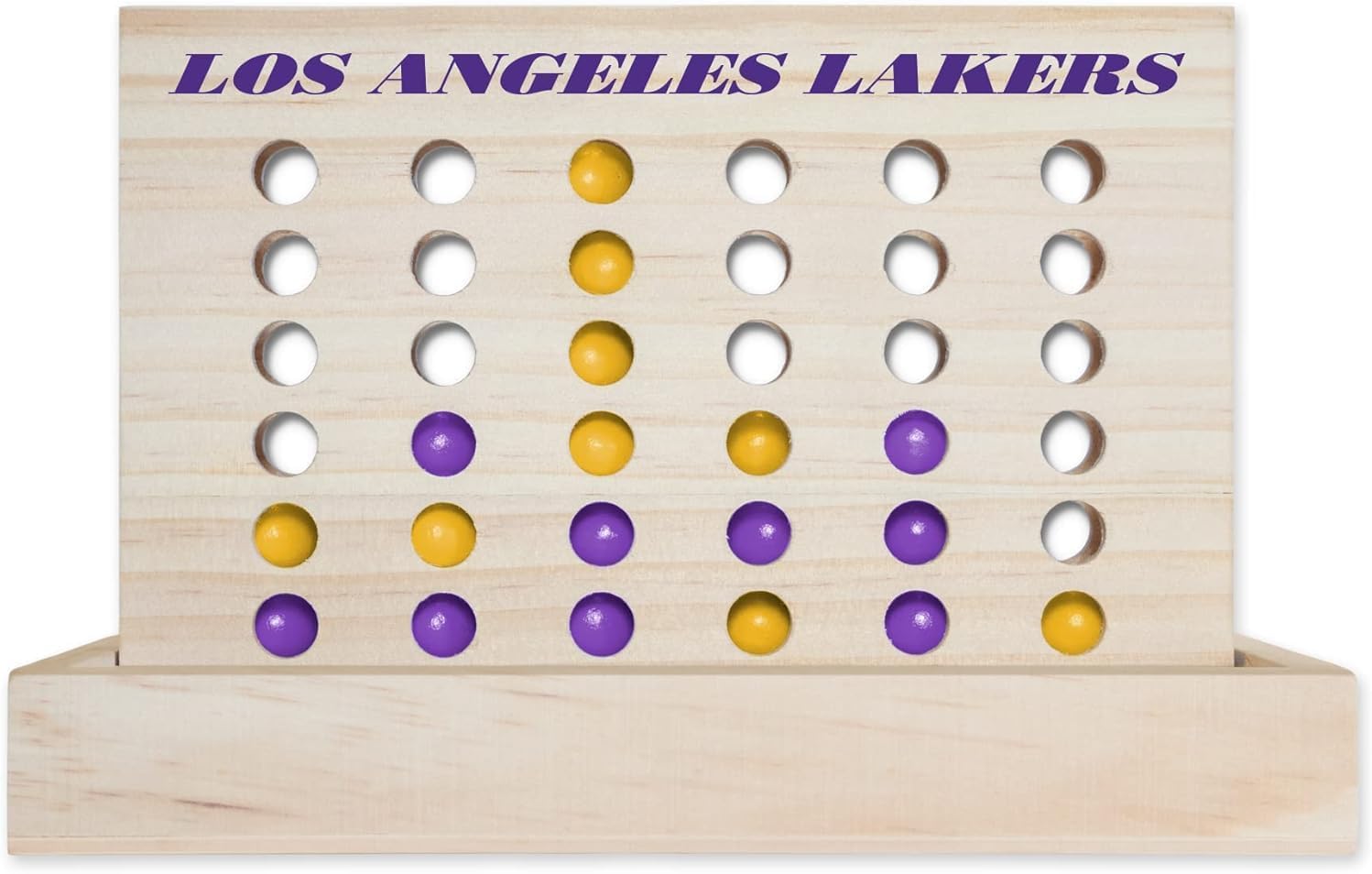 Rico Industries NBA Mini Travel Team 4 in A Row Los Angeles Lakers Mini Game- Wooden, Team Colors, 5.5" x 8"