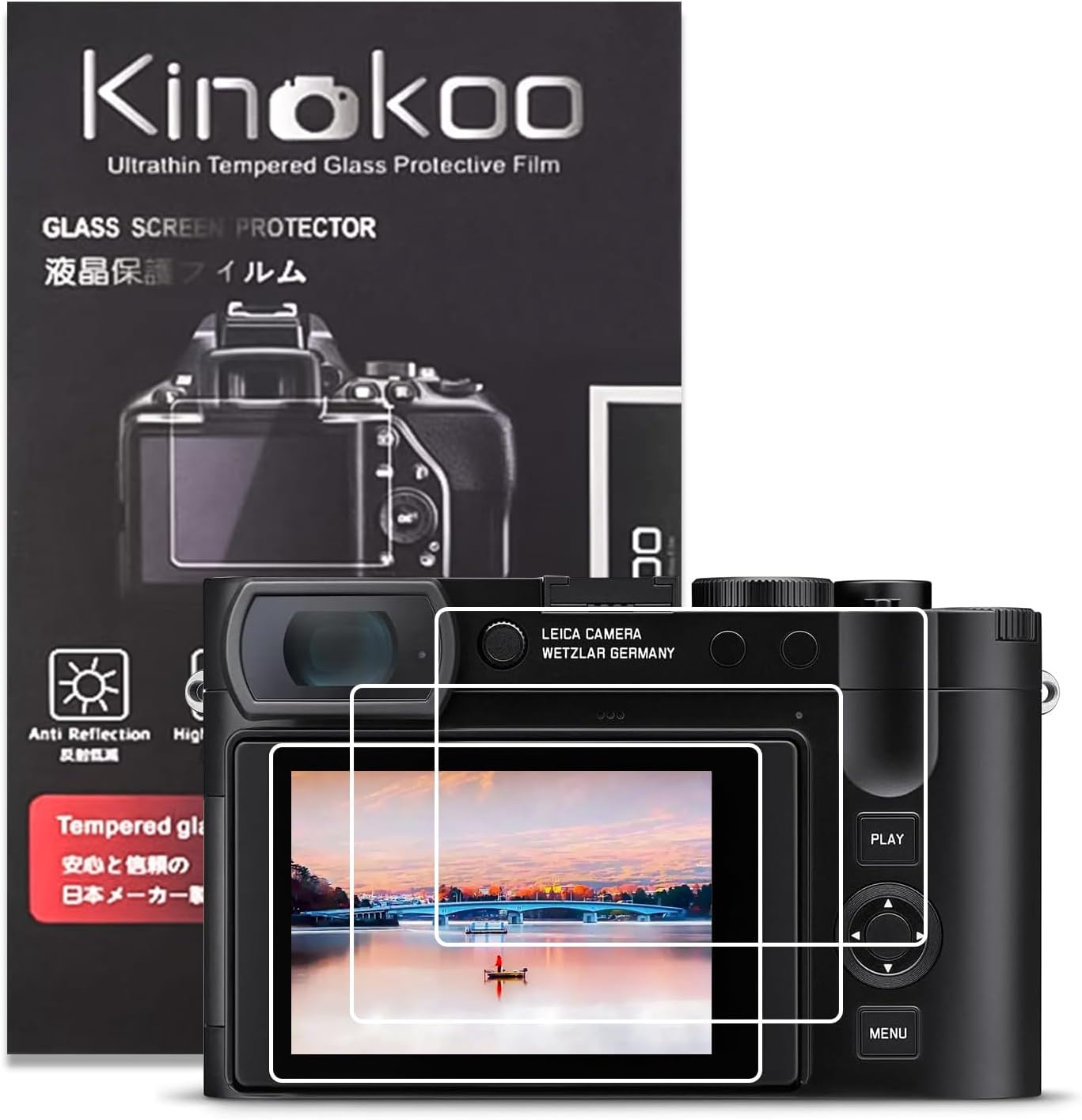 kinokoo Screen Protector for Leica Q3 Q2 Camera, 0.25 mm 9H Hardness Tempered Glass Film with High Clarity for Lecia Q2/Q3 LCD Screen Accessories- Anti-Scratch & Easy Installation (3 packs)