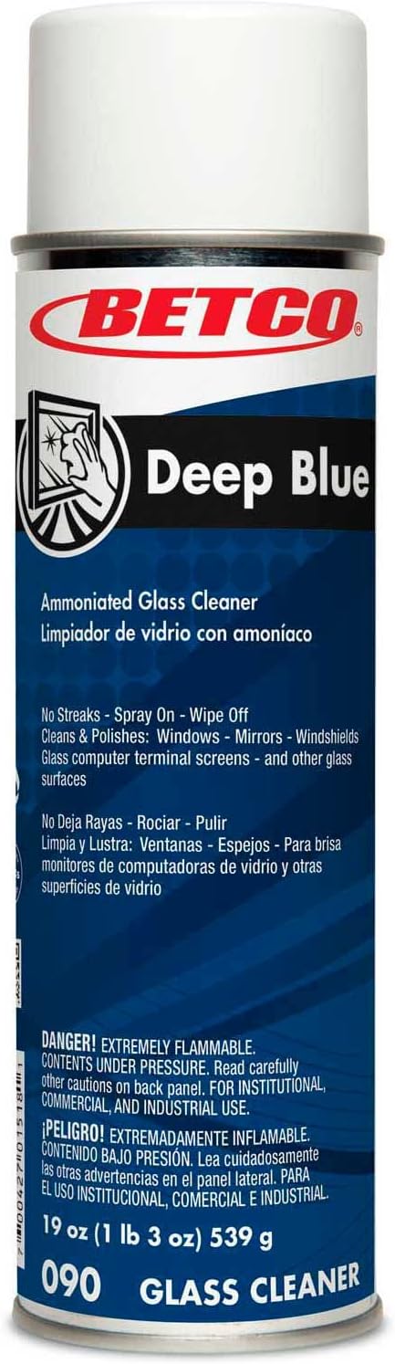 Betco Deep Blue Glass & Surface Cleaner - 12/CS, 19 oz. Aerosol Can - Characteristic, White -0902300
