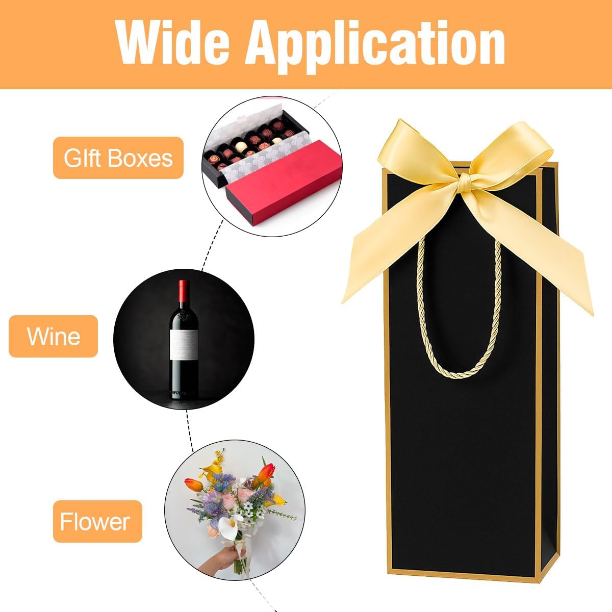 15 PCS Wine Gift Bags with Bow Double Handle Kraft Paper Bags for Wine Bottles Elegant for wedding anniversary housewarming birthday thank you christmas party favors and special occasions(Black)