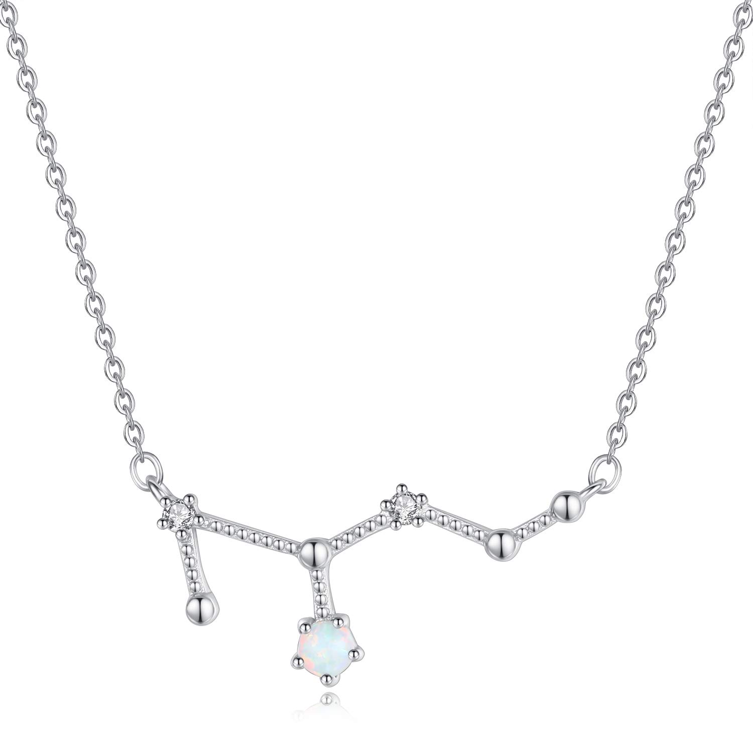 Women Sterling Silver Created Opal Zodiac Necklace