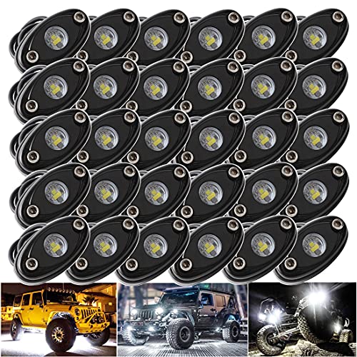 LEDMIRCY LED Rock Lights White 30PCS for JE EP Off Road Truck Boat ATV SUV Waterproof High Power Underglow Neon Lights Underbody Trail Trai Rig Lights(Pack of 30,White)