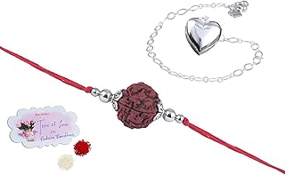 JewelleryforLess-Handmade-Rakhi-Combo-Couple-Pair-Panch-Mukhi-Rudraksh-and-Heart-Unisex-Silver-Plate
