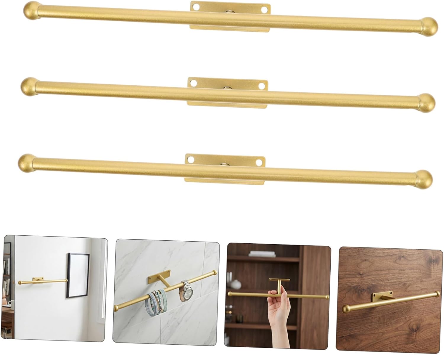 ULTECHNOVO Wall Mounted Jewelry Organizer Rack 4pcs Set, Gold Metal Hanging Necklace and Earring Holder with Hooks for Bracelets, Rings, Headbands, Glasses Storage, Space-saving Accessory