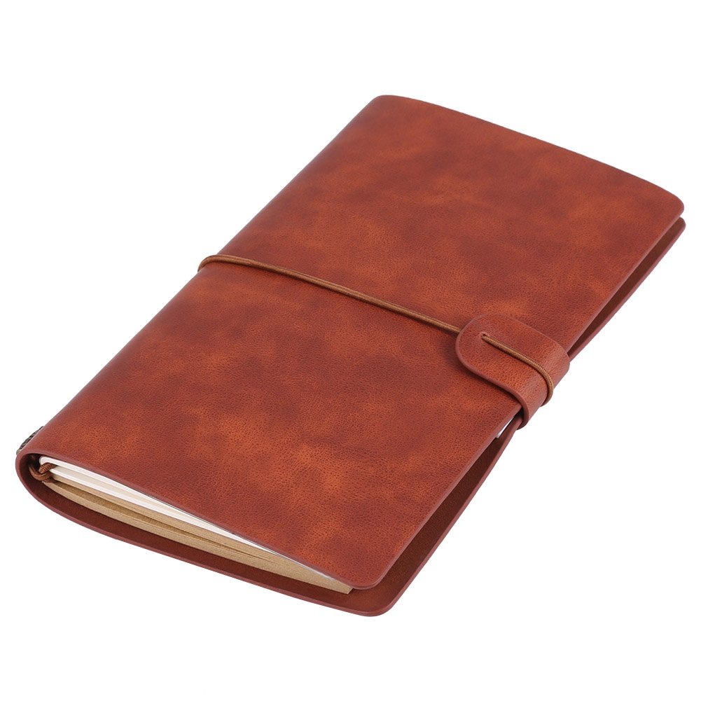 Hztyyier Classic Travel Notebook PU Leather Personalized Journal Diary Refillable Notepad for Men Women 5 Colors Optional(Brown)