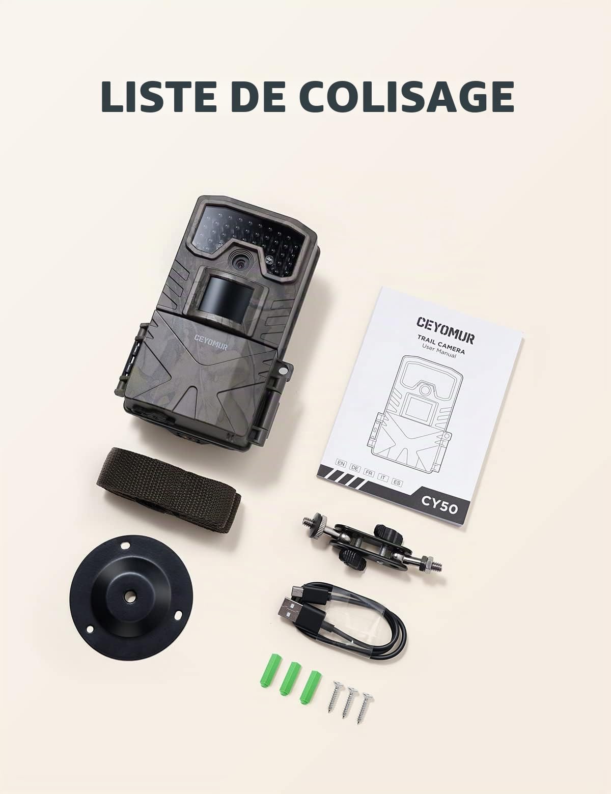 CEYOMUR Caméra de Chasse, Camera Chasse 20MP 1080P avec Carte SD 32 Go et 4 Piles LED IR Vision Nocturne Activée par Le Mouvement et Étanche IP66 pour Le Repérage de la Faune Sauvage