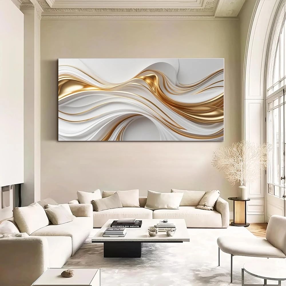 GOSRD Abstract Canvas Wall Art, Luxury Decor Contemporary Marble Black Gold For Living Room Bedroom Office Home Decoration(40X80cm)