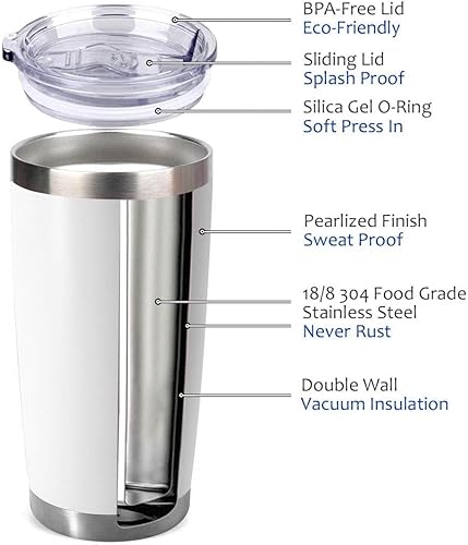 Miniatura 6 de Vaso aislado al vacío de acero inoxidable de doble pared de 20 oz para el hogar, oficina, viajes (azul)