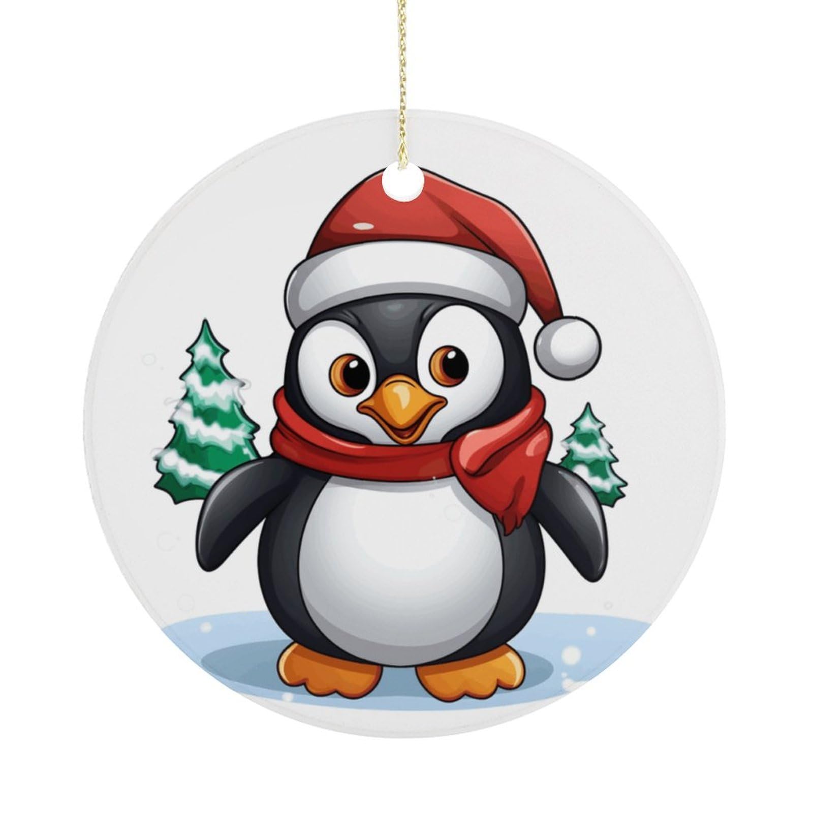 Christmas Penguin Christmas Ornament,Round Ceramic Ornaments Personalized Christmas Tree Ornament for Holiday Porcelain Keepsake Gifts Ideas Home Decor