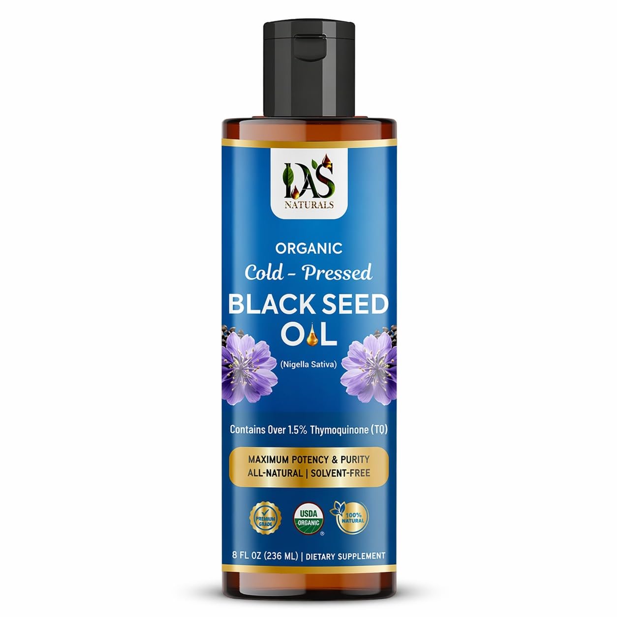 DAS Naturals Organic Black Seed Oil Cold Pressed, Nigella Sativa, 8 Fl Oz