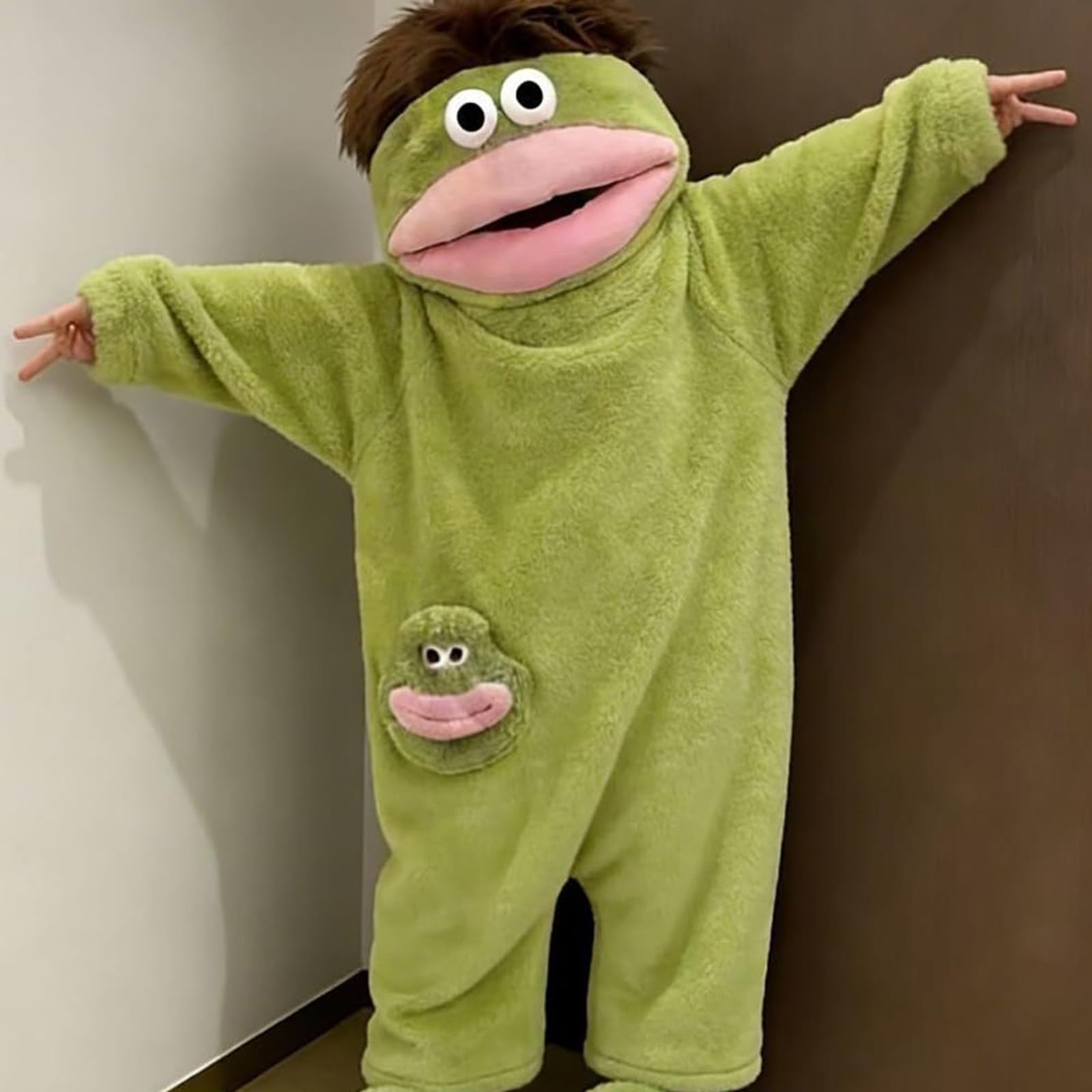 Onesie Kinder Lustiger Mundmonster Fleece für Jungen und Mädchen Unisex Flauschiger Tierkostüm mit Monster-Kapuze Cartoon Kostüm Einteiler für Zuhause Halloween & Fasching Party