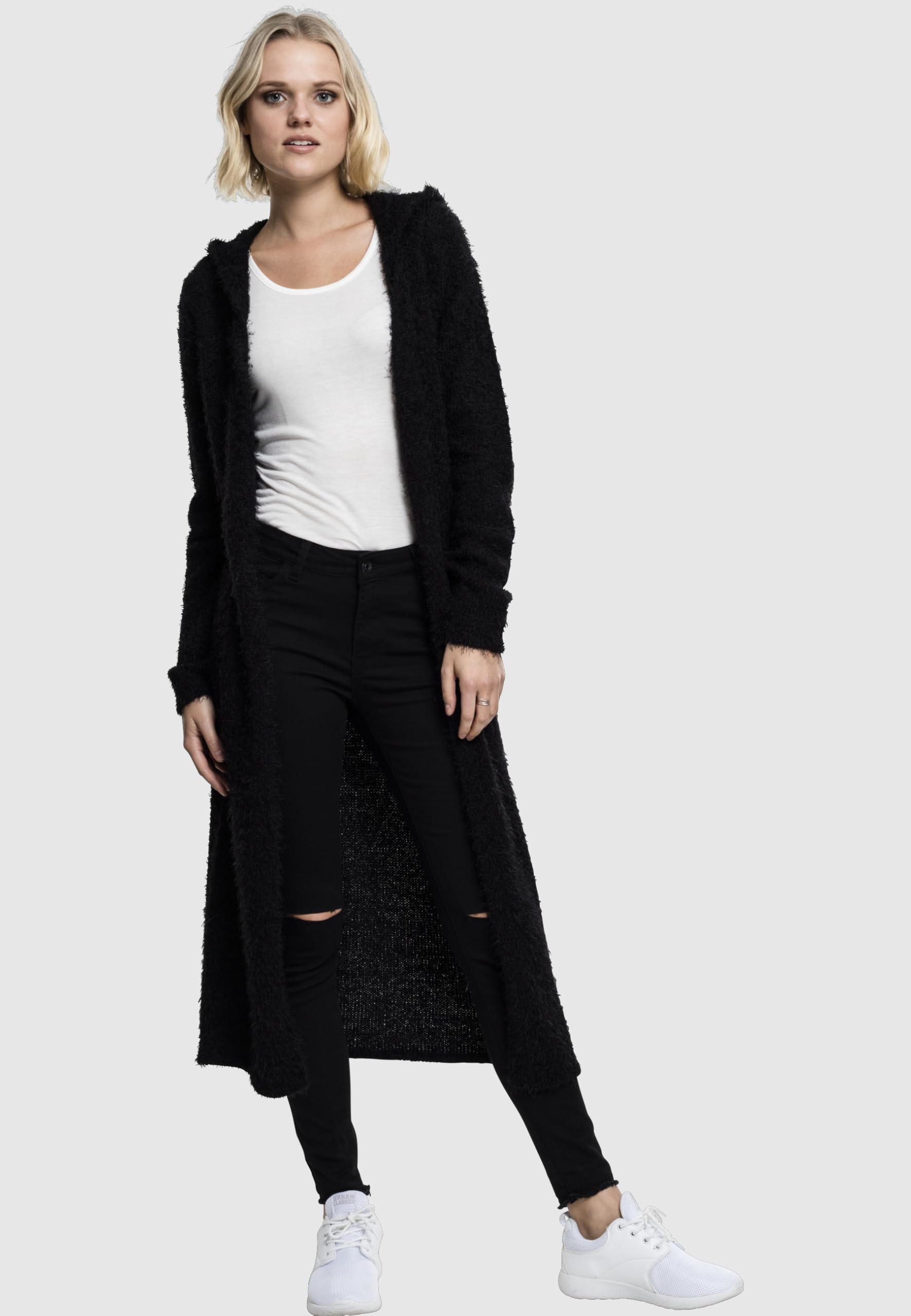 Urban Classics Ladies Hooded Feather Cardigan Donna Cardigan Nero