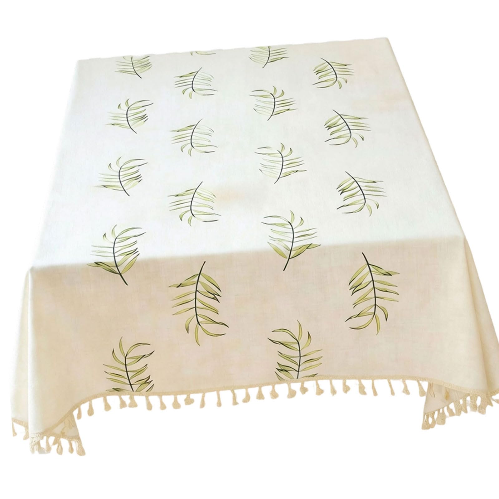 Kalttoy Farmhouses Leaves Embroidered Tablecloth Decorative Tassels Trim Rectangular Table Cover for Home Parties Event Decoration Tassels Trim Tablecloth