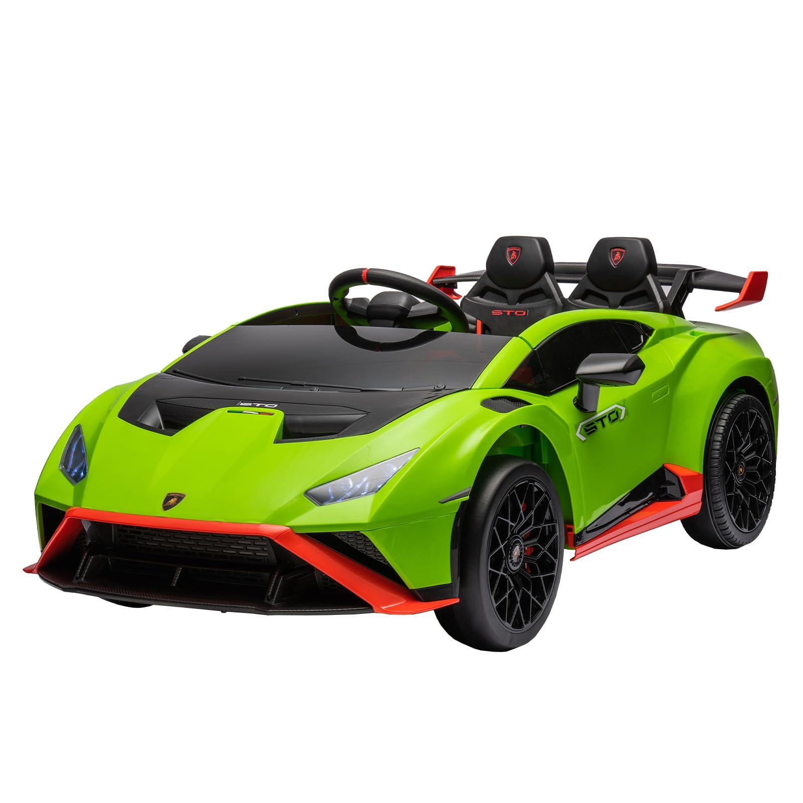 24V Kids Ride on Car, Compatible for Lamborghini Electric Car, 4 Wheels Sports Car Toys with LED Headlights, Remote Control & Hydraulic Doors(Green), Large, SUSC-HFTS-555