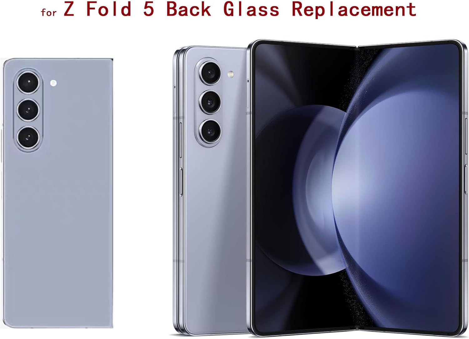 Z Fold 5 Back Glass Cover Replacement for Galaxy Z Fold 5 5G Back Glass Housing Cover Photo Frame with Back Cover W/Pre-Installed Tape + Tools (ICY Blue)