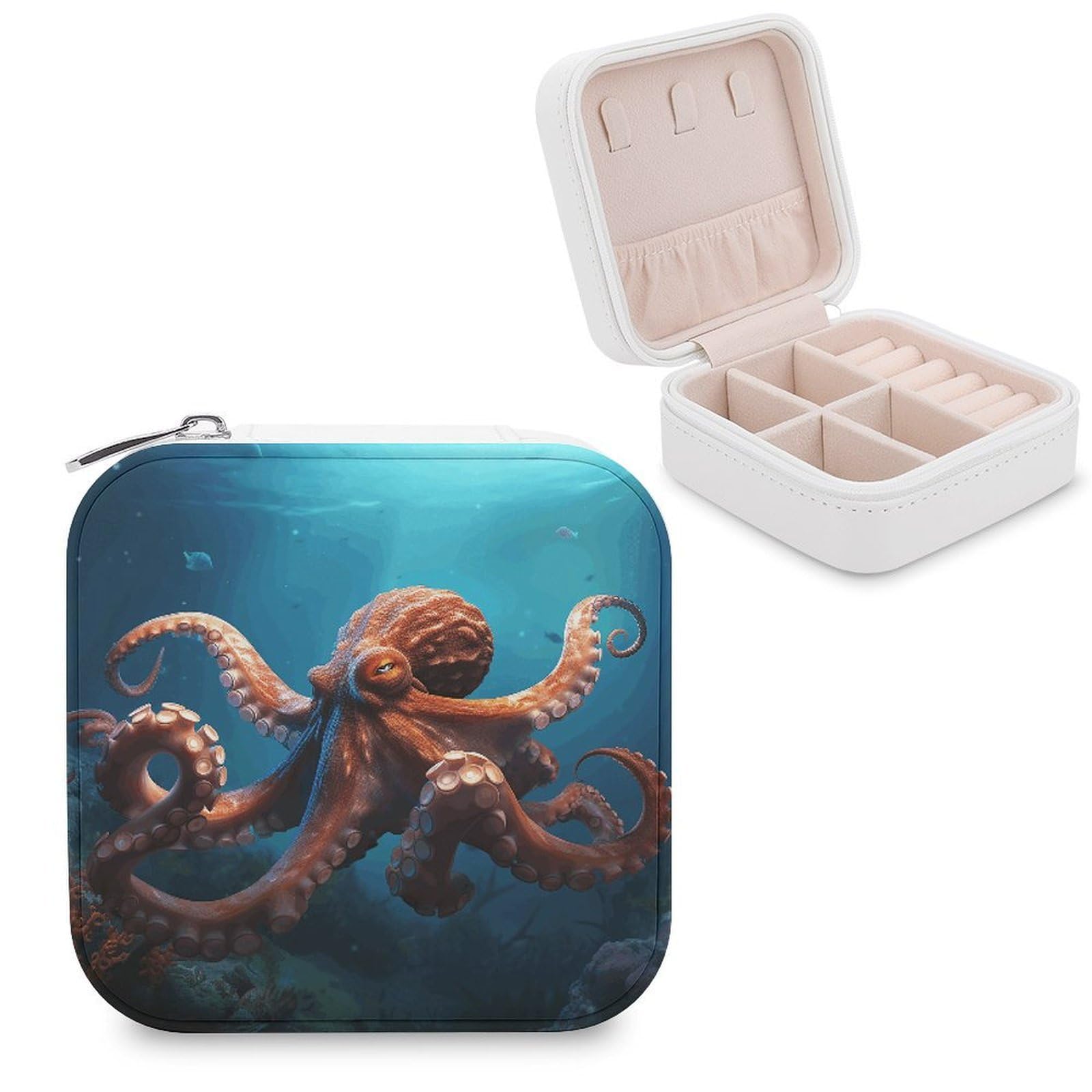 VstaDank Ocean Animal Octopus Jewelry Box Exquisite Leather Jewelry Organizer Portable Trinket Organizer Fashion Travel Jewelry Case for Rings Earrings Necklaces Unique Gifts for Women