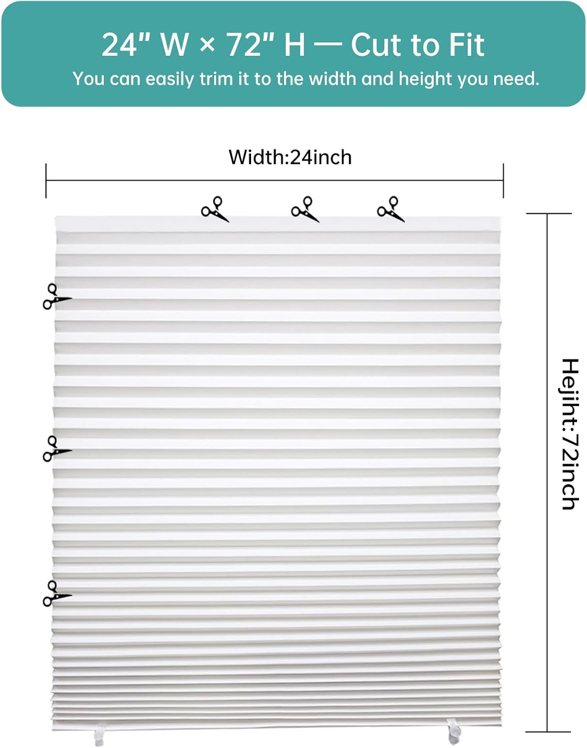 Changshade 6 Pack Temporary Shades, Pleated Paper Blinds for Indoor Windows Cut to Size Adhesive Paper Shades No Tools No Drilling for Office, Bedroom, Living Room,24" W x 72" H,White