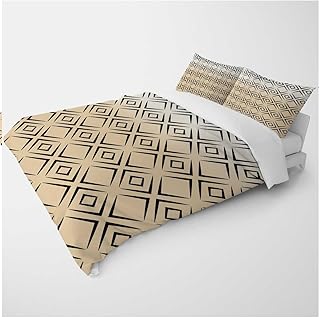 YANFENQI Full Size Super Soft Duvet Covers Cream Coloured Geometric Checked Camping Themed Bedding for Kids Teens Adults (Full,80