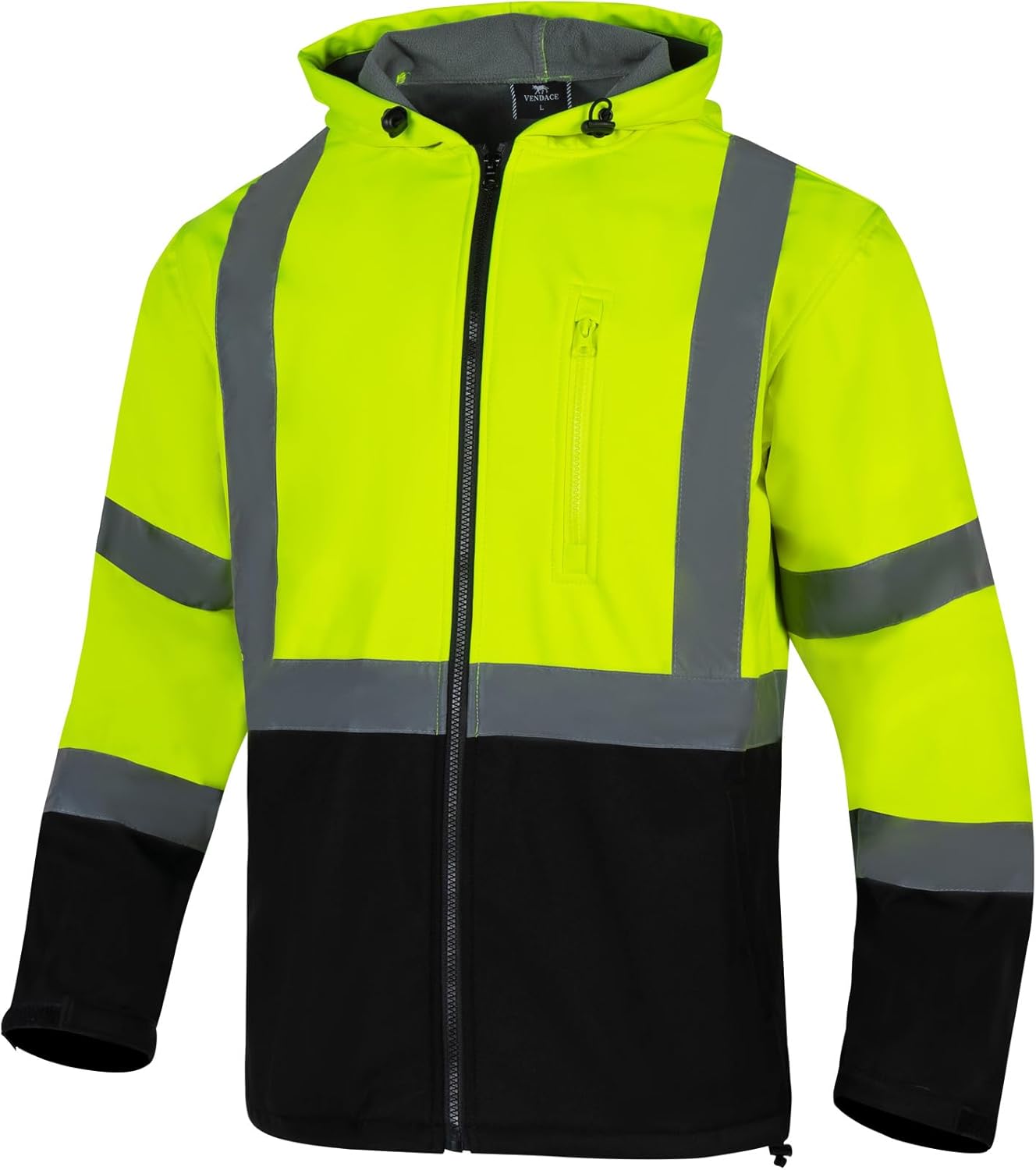 VENDACE Hi Vis Reflective Safety Jackets for Men Softshell Waterproof Class 3 High Visibility Work Jacket Polar Fleece Lining