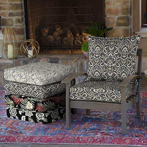 Image of Arden Outdoor Deep Seat Cushion Set (2-Pack), 24 in x 24 in, Weather-Proof, Rain-Proof, Fade Resistant Patio Cushion for Chair, Sofa, and Couch Black Aurora Damask