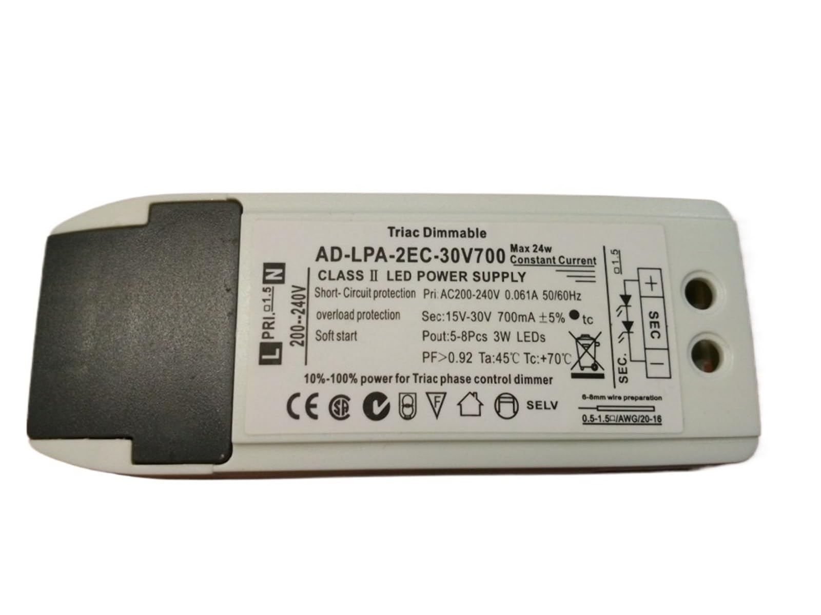 Pilote LED Triac 24W 700mA AD-LPA-2EC-30V700 alimentation variable - 2