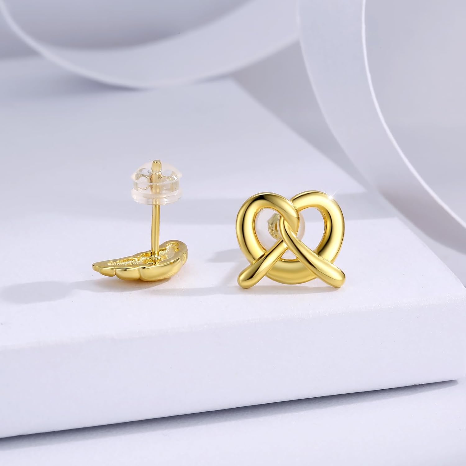 Sterling Silver Bread Earrings - Croissant & Pretzel Design Studs Asymmetrical Food Jewelry Minimalist Gold Plated Baking Gift for Women