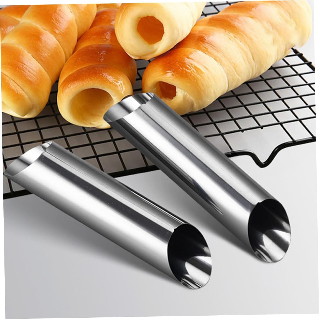 Cabilock 30pcs Horn Molds Tubular Shaped Stainless Steel Croissant Molds for Sourdough Brioche and Horn Croissant Baking