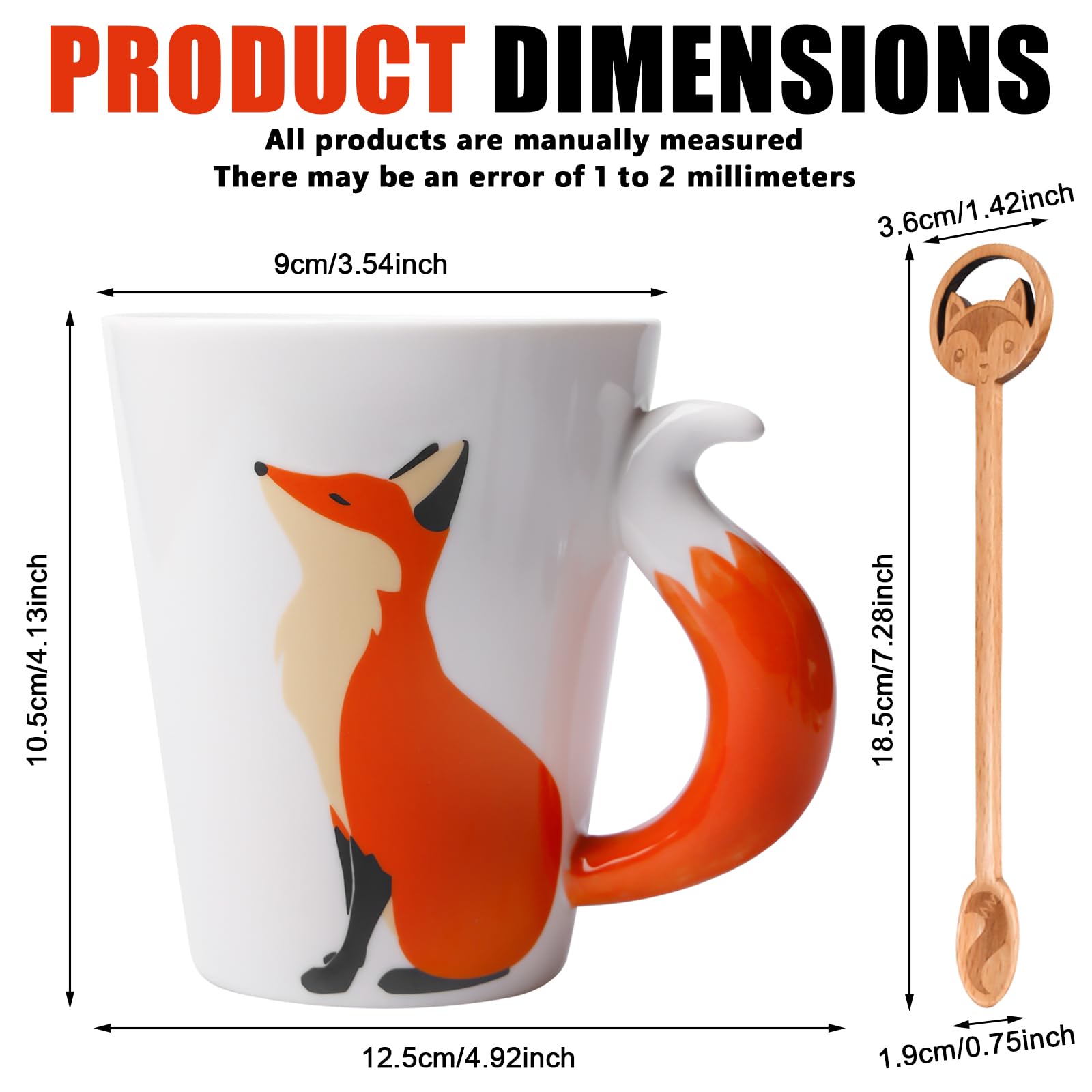 360 ml kubek lisa, ceramiczny kubek do kawy 3D zwierzę kubek do kawy z łyżką, urocze kubki zwierzęta lis prezent na urodziny, rozpoczęcie szkoły, Boże Narodzenie, rocznica