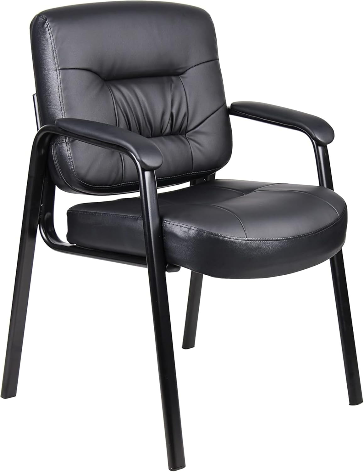 Black Leather Metal Leg Side Guest Chair with Arms