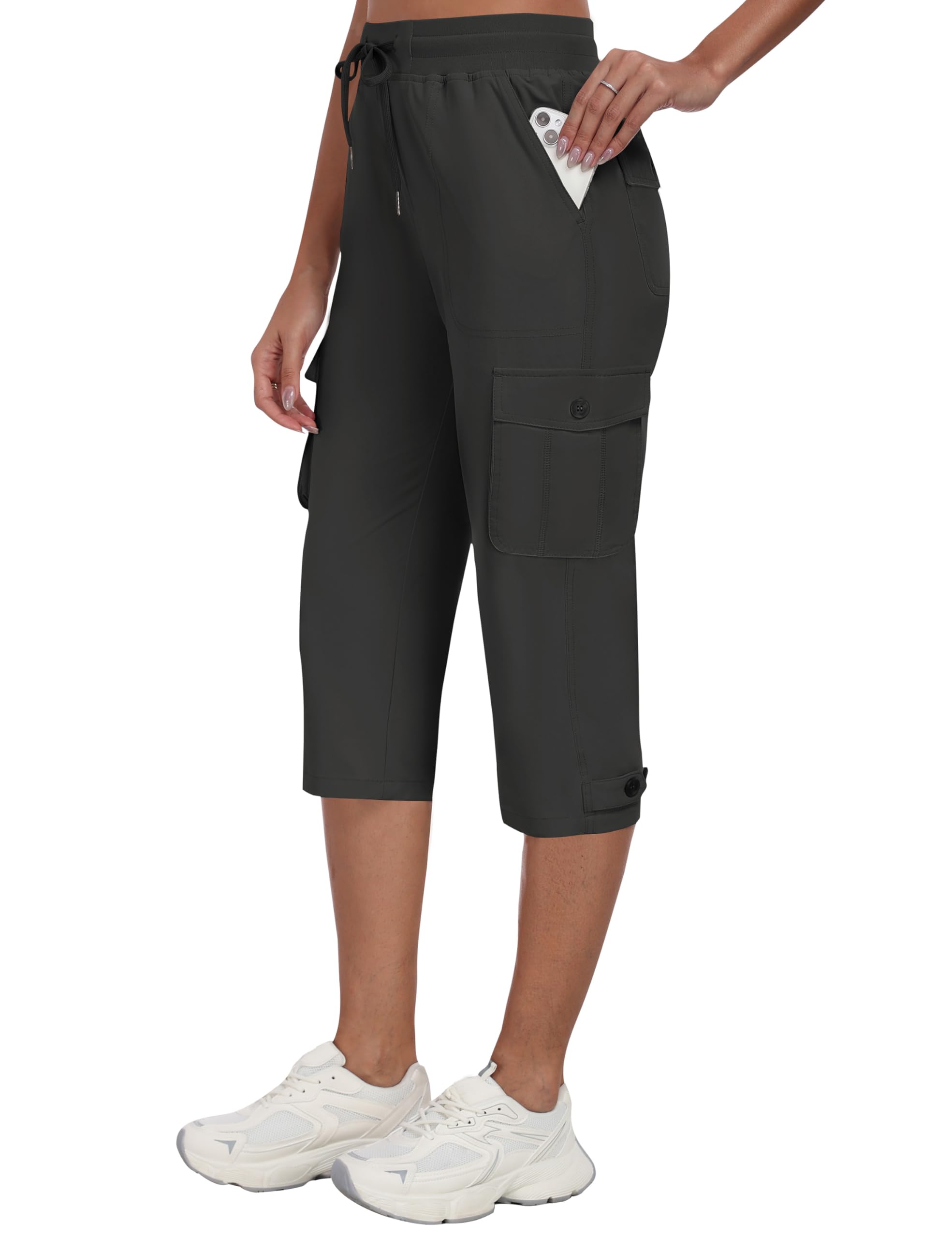 MoFiz Damen Cargo Caprihose 3/4 Wanderhose Leicht Outdoor Cargohose Schnell Trocknend Atmungsaktiv Trekkinghose mit Tasche
