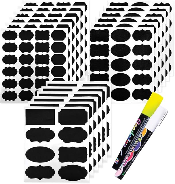 Chalkboard Labels, 173pcs Waterproof Reusable Blackboard Sticker Kit for Kitchen Organize, with 2 Erasable White and Yellow Chalk Pens to Decorate Your Party Office Mason Jars and Kilner Bottles