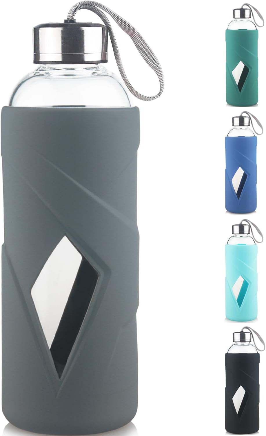 32 OZ Borosilicate Glass Water Bottle BPA Free Reusable Glass Drinking Bottle with Silicone Sleeve and Stainless Steel Lid