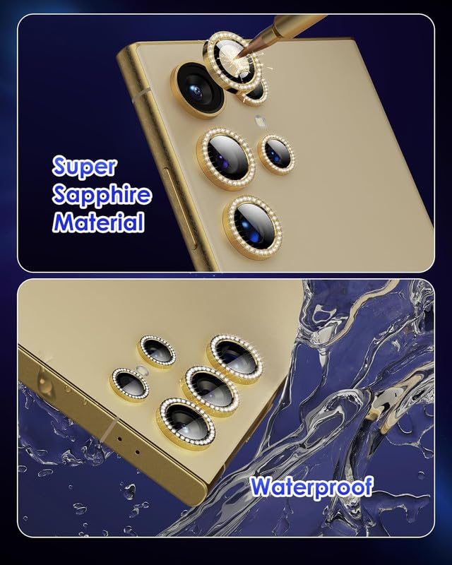 Image of Camera Lens Protector For Samsung Galaxy S24 Ultra 5G (Metal Ring /Anti-Scratch /Clear /GOLD DIAMOND), Pack of 5