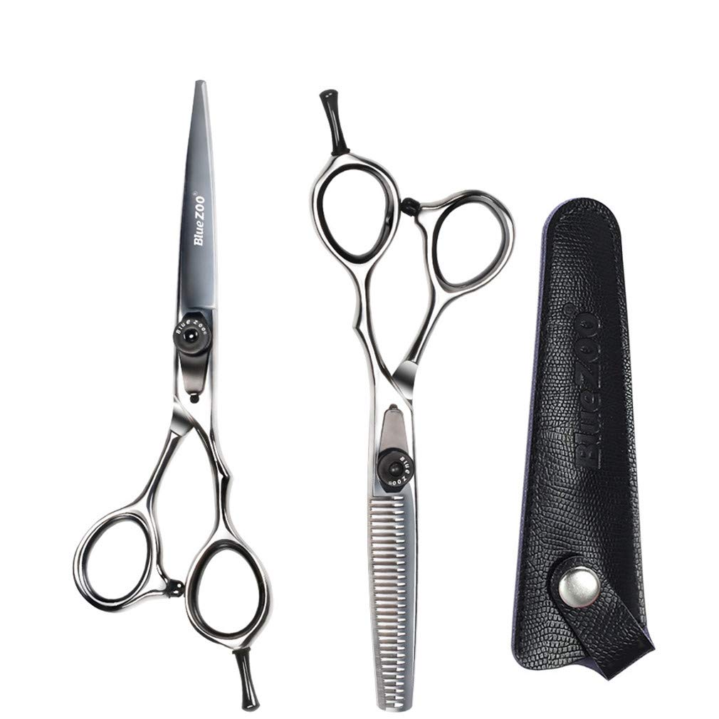 Barber Haarschneideschere 6,0 Zoll-17.5CM, Friseur Friseurschere Edelstahl (Flat Schere + Zahn-Schere), Qualitäts-Salon, Das Werkzeug, Für Kinder, Frauen Und Männer,Silber