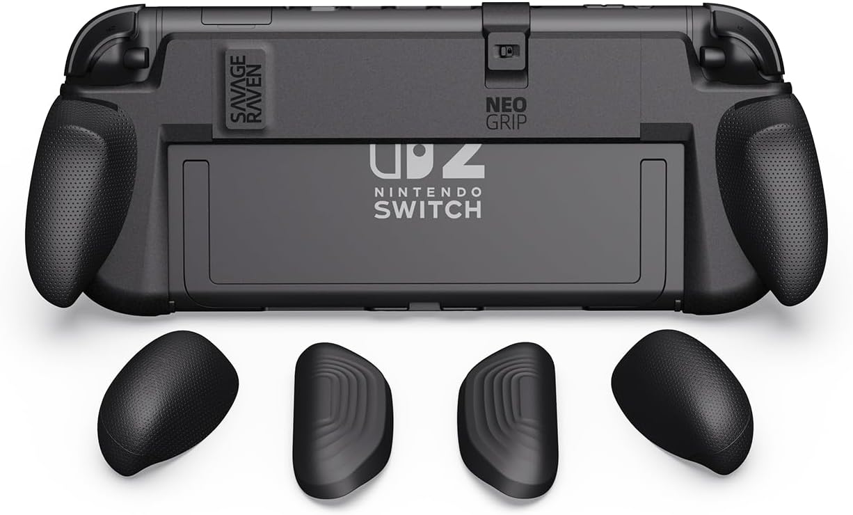 Savage Raven by Skull & Co. NeoGrip: an Ergonomic Grip Hard Shell with Replaceable Grips [to fit All Hands Sizes] for Nintendo Switch 2 - Black
