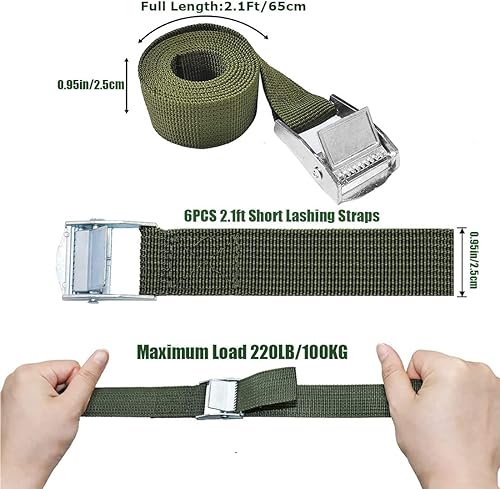 Vista 23 de TuTuYa Correa de amarre verde resistente, 4PK 9.8 pies x 0.98 pulgadas (118.1 x 1.0 in) correas de retención ajustables con hebilla para furgonetas