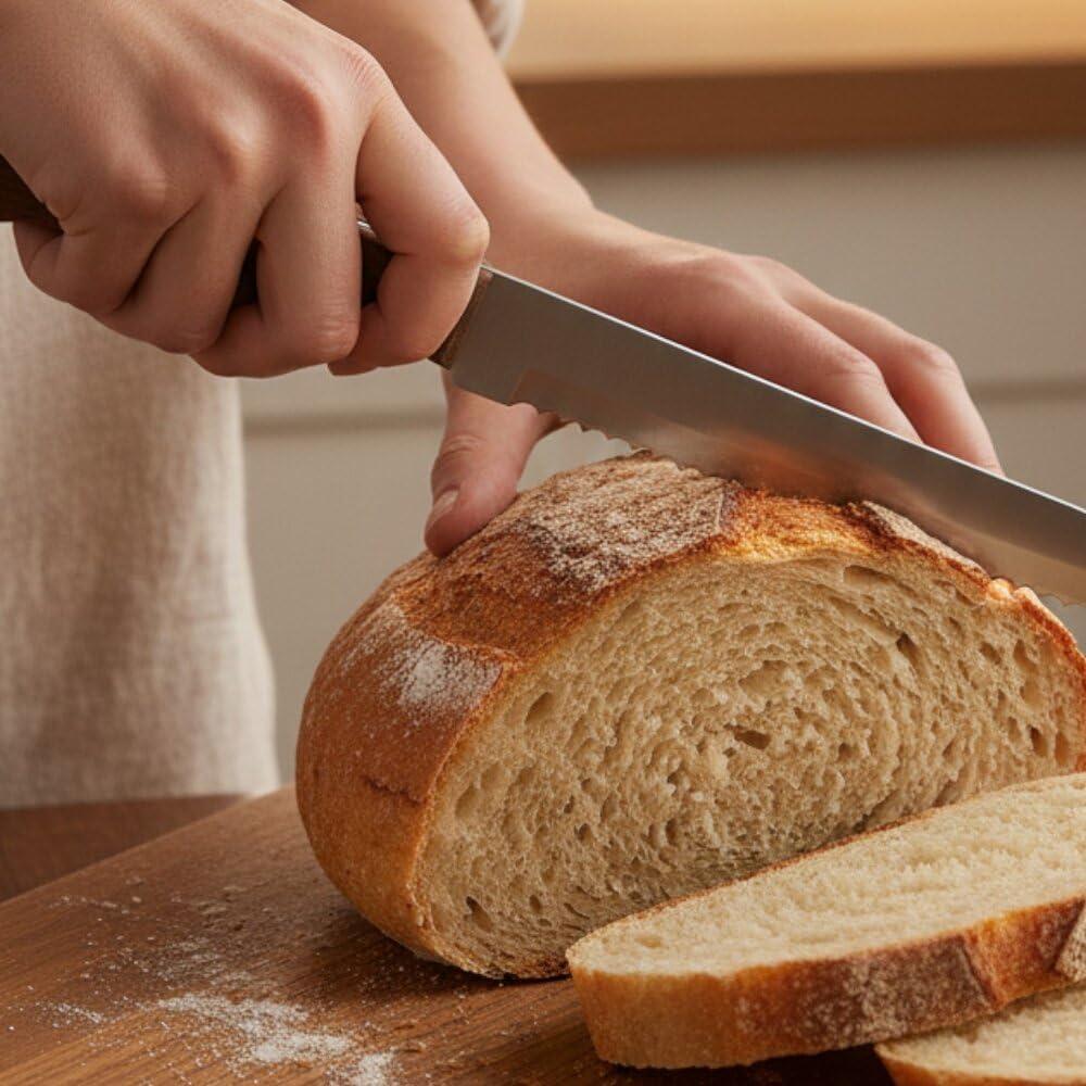 Faca de Pão Profissional 8" (20cm) - Lâmina Serrilhada em Aço Inoxidável de Alto Corte,