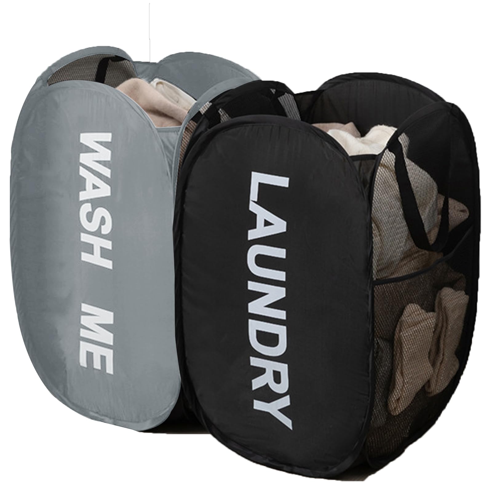 Aplter Collapsible Mesh Pop Up Laundry Hamper 2Pack Foldable Laundry Basket for clothing, stuffed animals, towels, for Laundry Room, Dorm, Apartment (