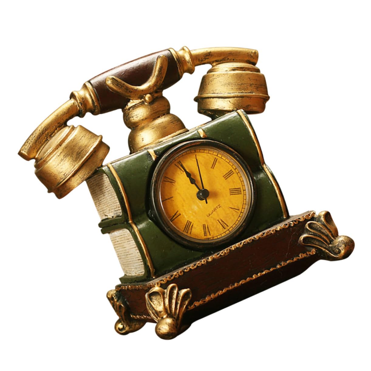 BESTYASH Creative Resin Telephone Clock Decoration Vintage Style Tabletop Adornment for Home Office Accurate Timekeeping Unique Present Idea for Retro Decor Enthusiasts