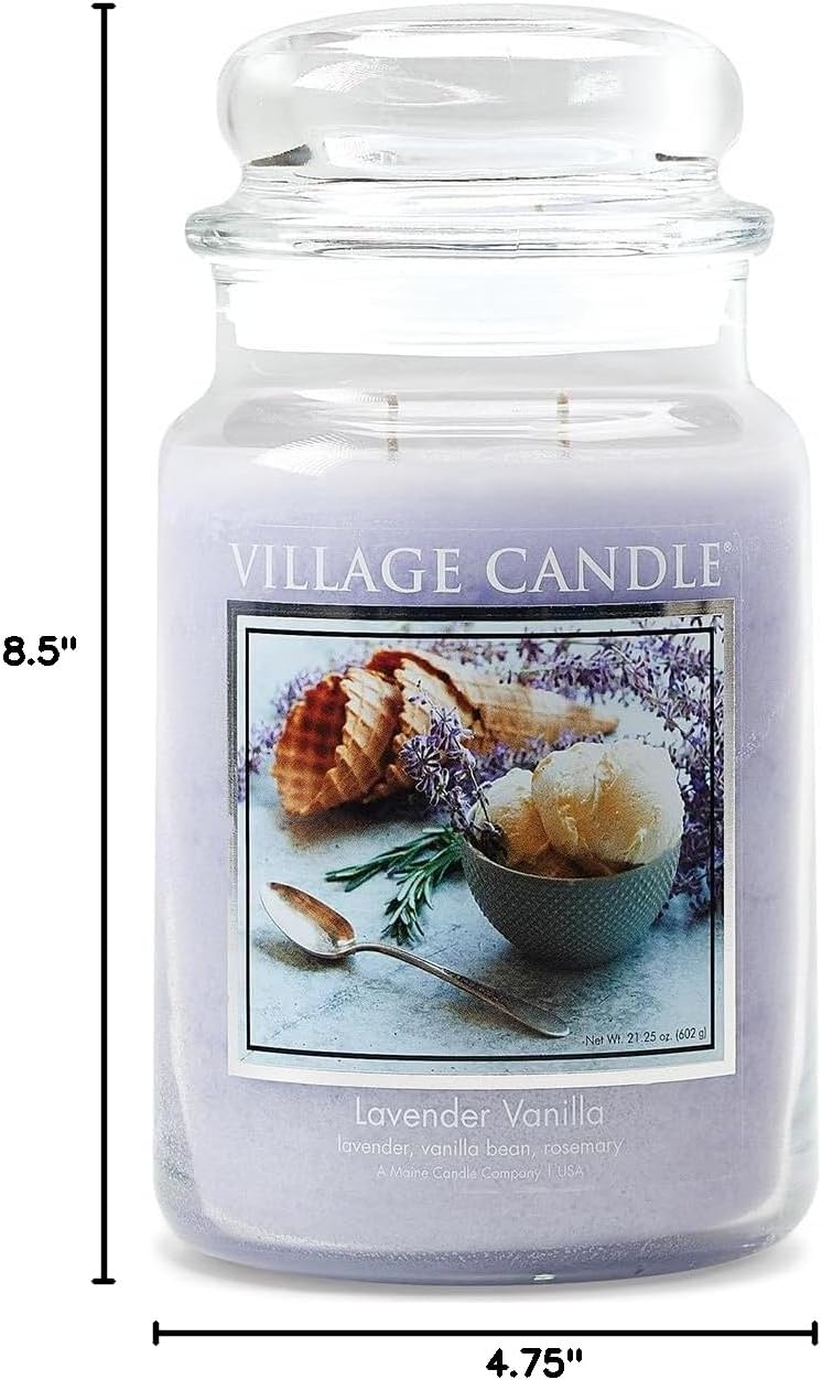 Village Candle Lavender Vanilla, Large Glass Apothecary Jar, Scented Candle, 21.25 oz.