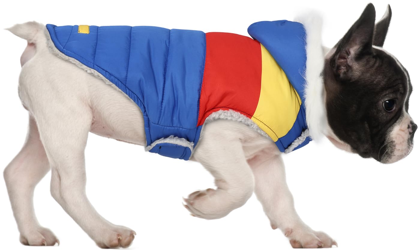 HDE Dog Puffer Jacket Fleece Lined Warm Dog Parka Winter Coat with Harness Hole 90s Colorblock - M