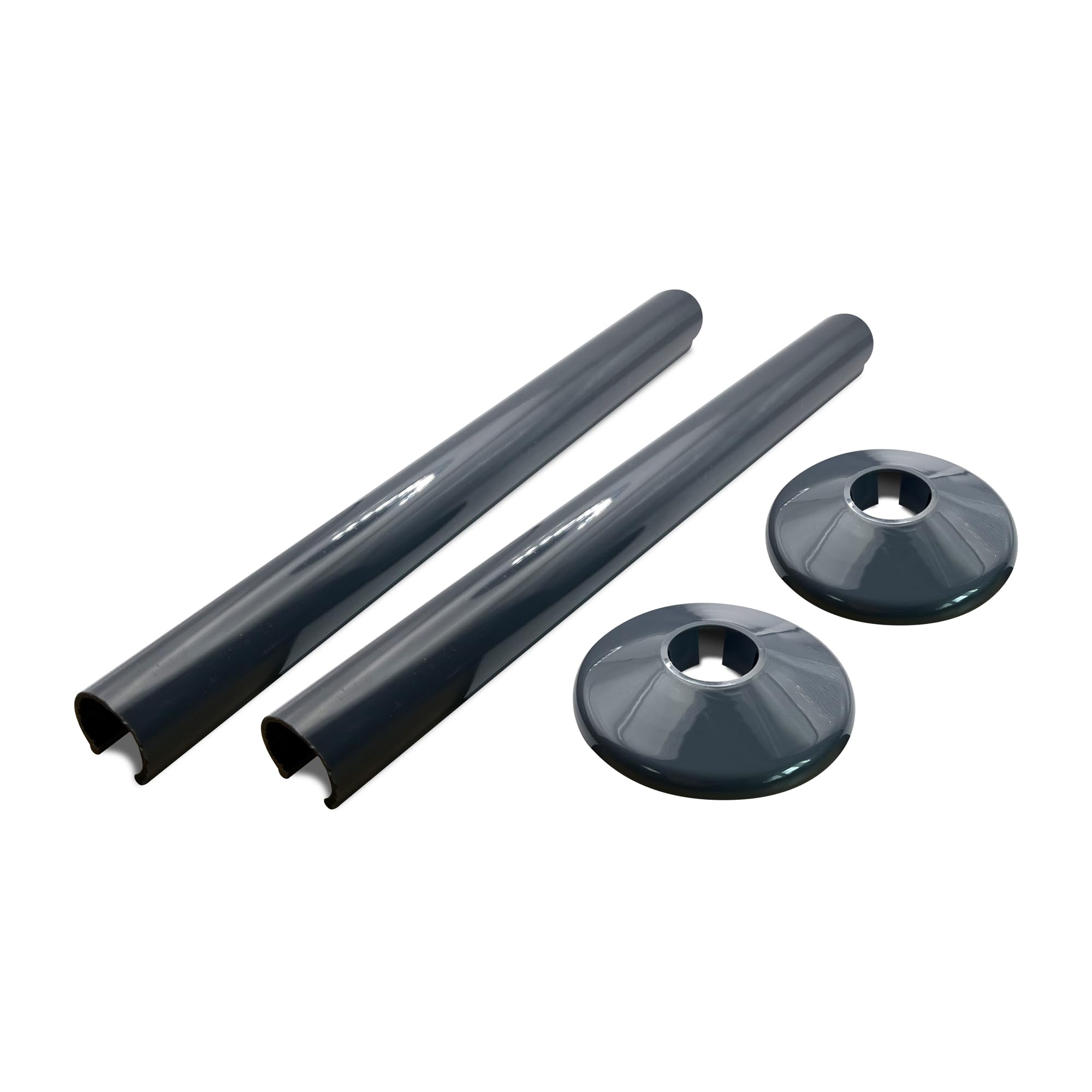 200mm Anthracite Retro Fit Snap On Plastic Radiator Sleeve Cover & Collar Sets Pair for 15mm Pipe — image 1