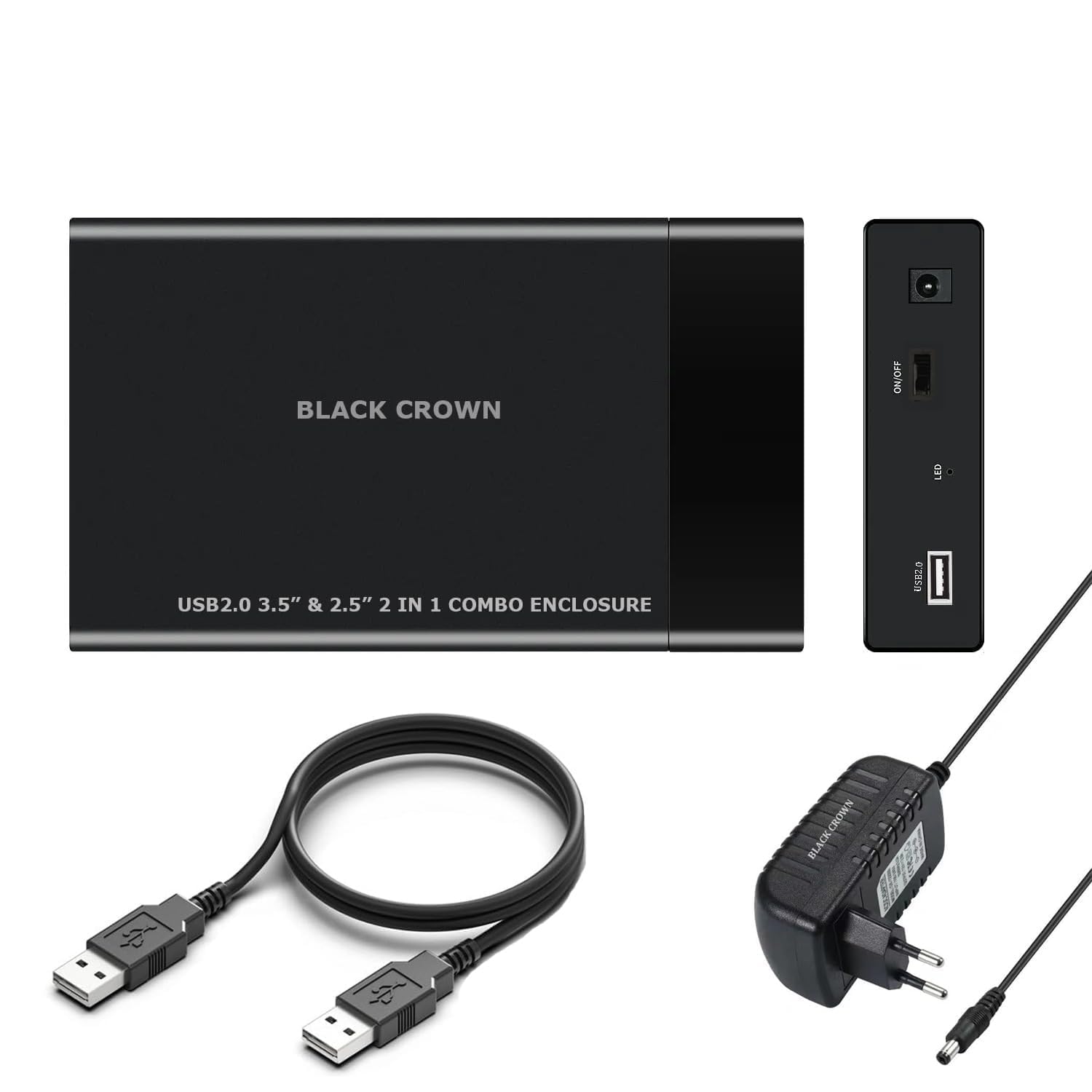 BLACK CROWN BLACK CROWN 2 in 1 USB 2.0 External Hard Drive Casing for 2.5″ & 3.5″ Sata Hard Drives Dual 2.5 inch and 3.5 inch HDD Enclosure Case (Black)-image-49