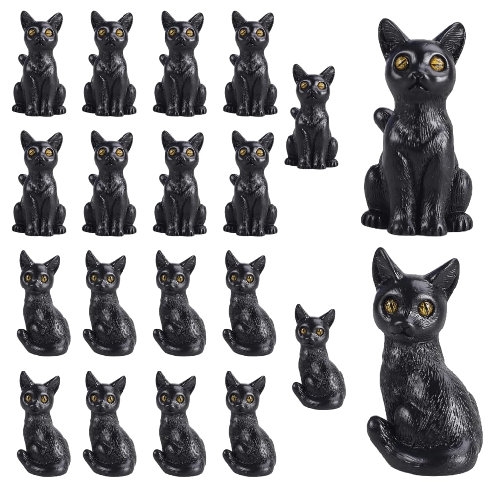 MiOYOOW Mini Black Cat Christmas Figures, 20PCS Miniature Resin Animals Figurines Funny Christmas Garden Decoration for Desktop Aquarium Pot Present Decor